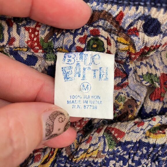 Blue Earth Boho Pants Pull On Lightweight Pockets Multicolor Womens Medium - Picture 5 of 11